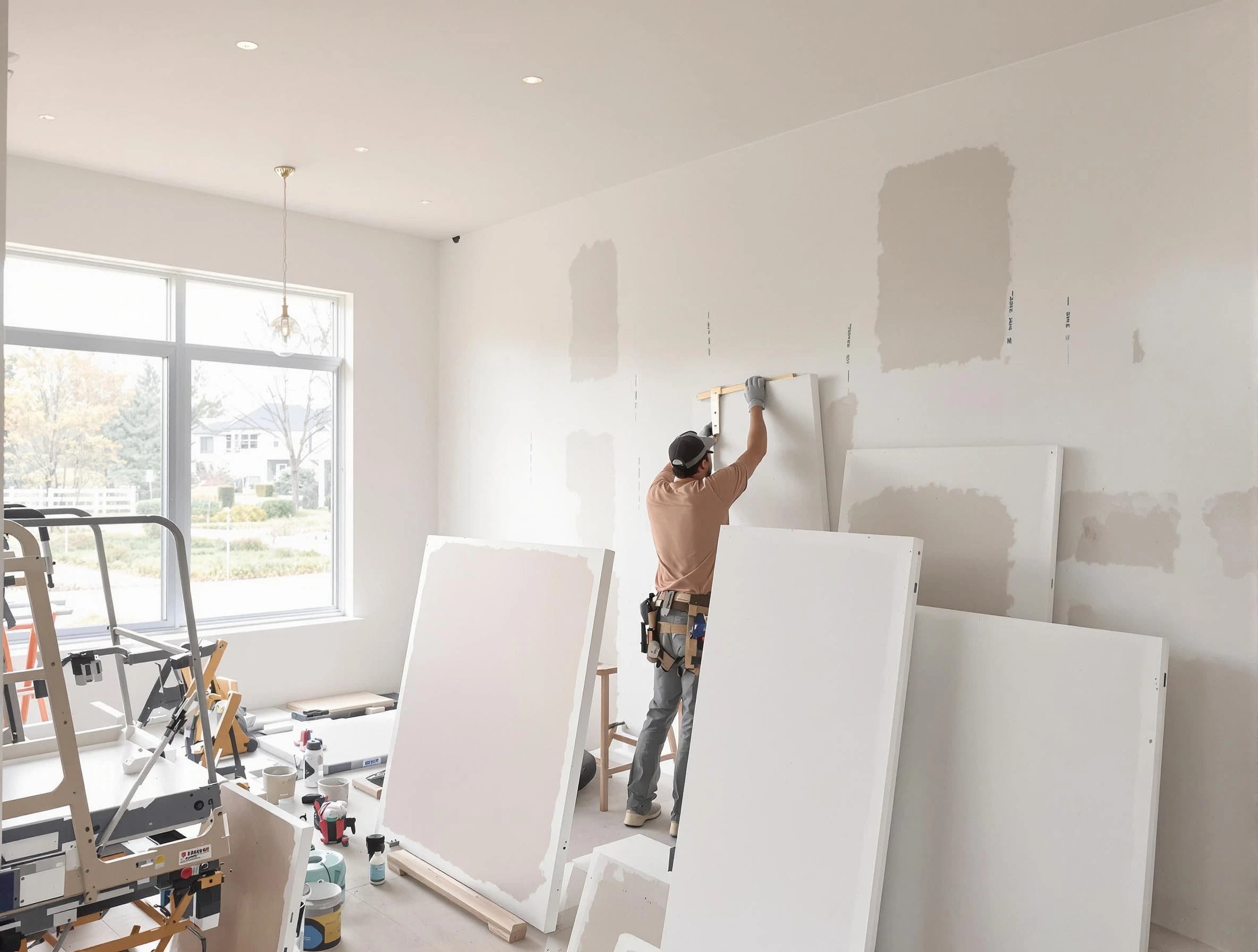 Akron House Painters precisely hanging drywall sheets in Akron, OH
