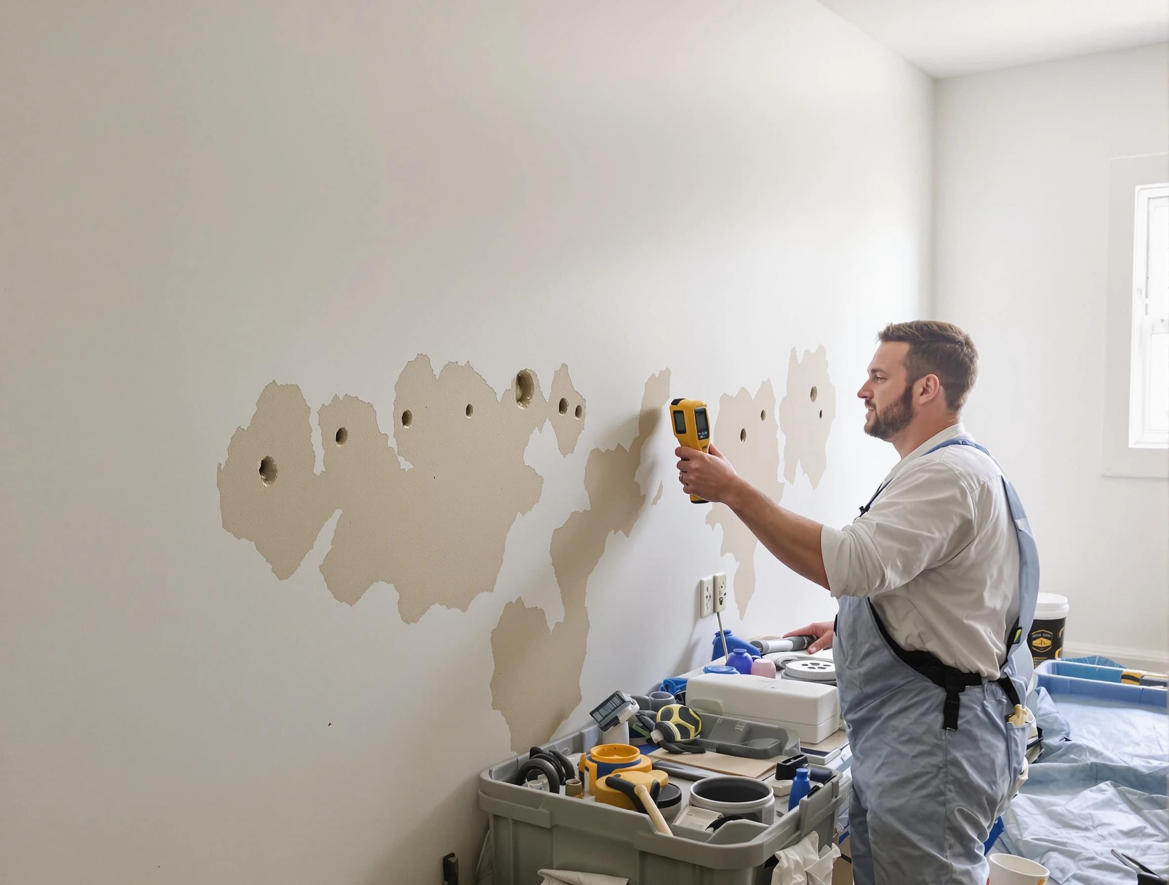 Akron House Painters repairing damaged drywall in Akron