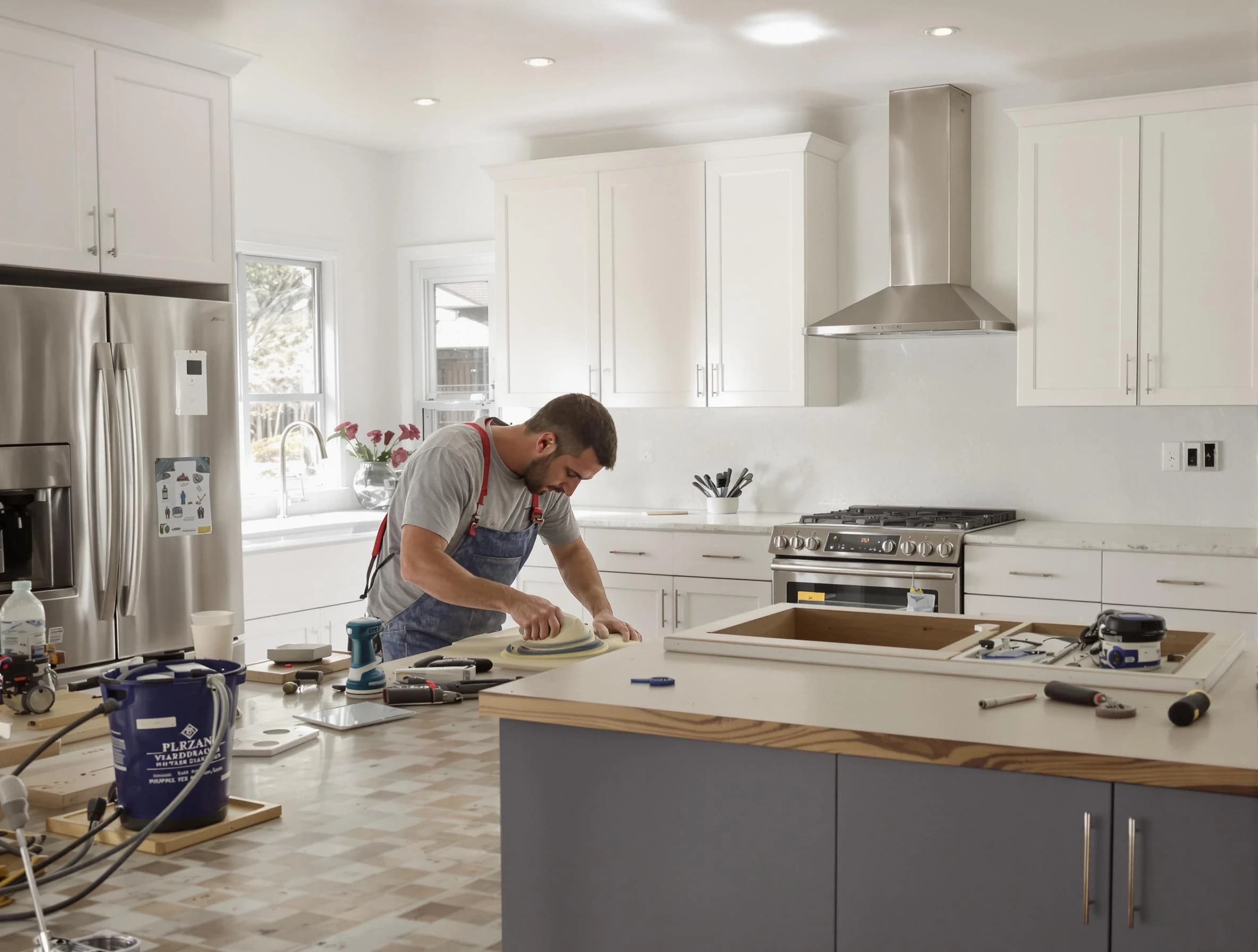 Akron House Painters refinishing kitchen cabinets in Akron, OH