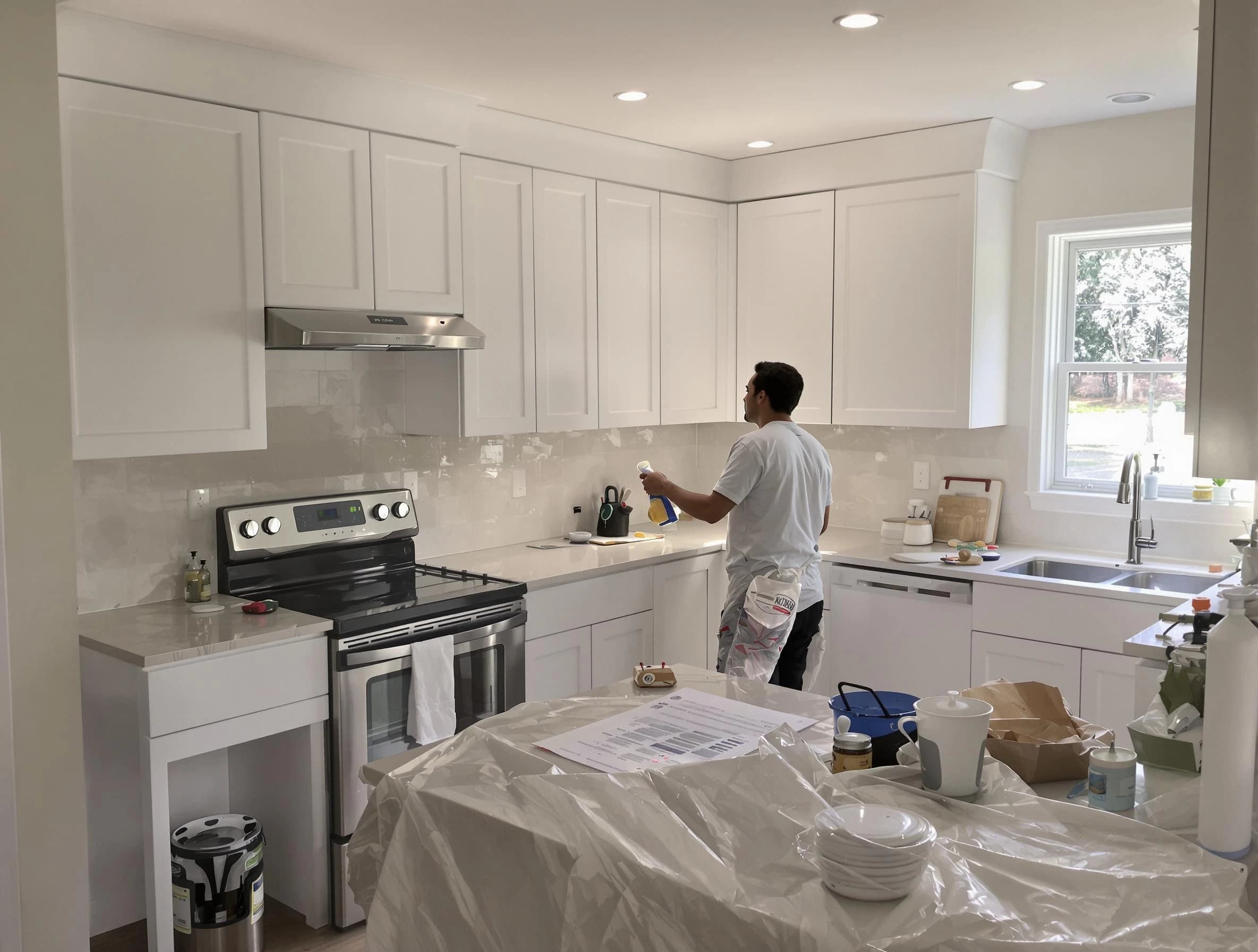 Akron House Painters performing detailed kitchen painting in Akron