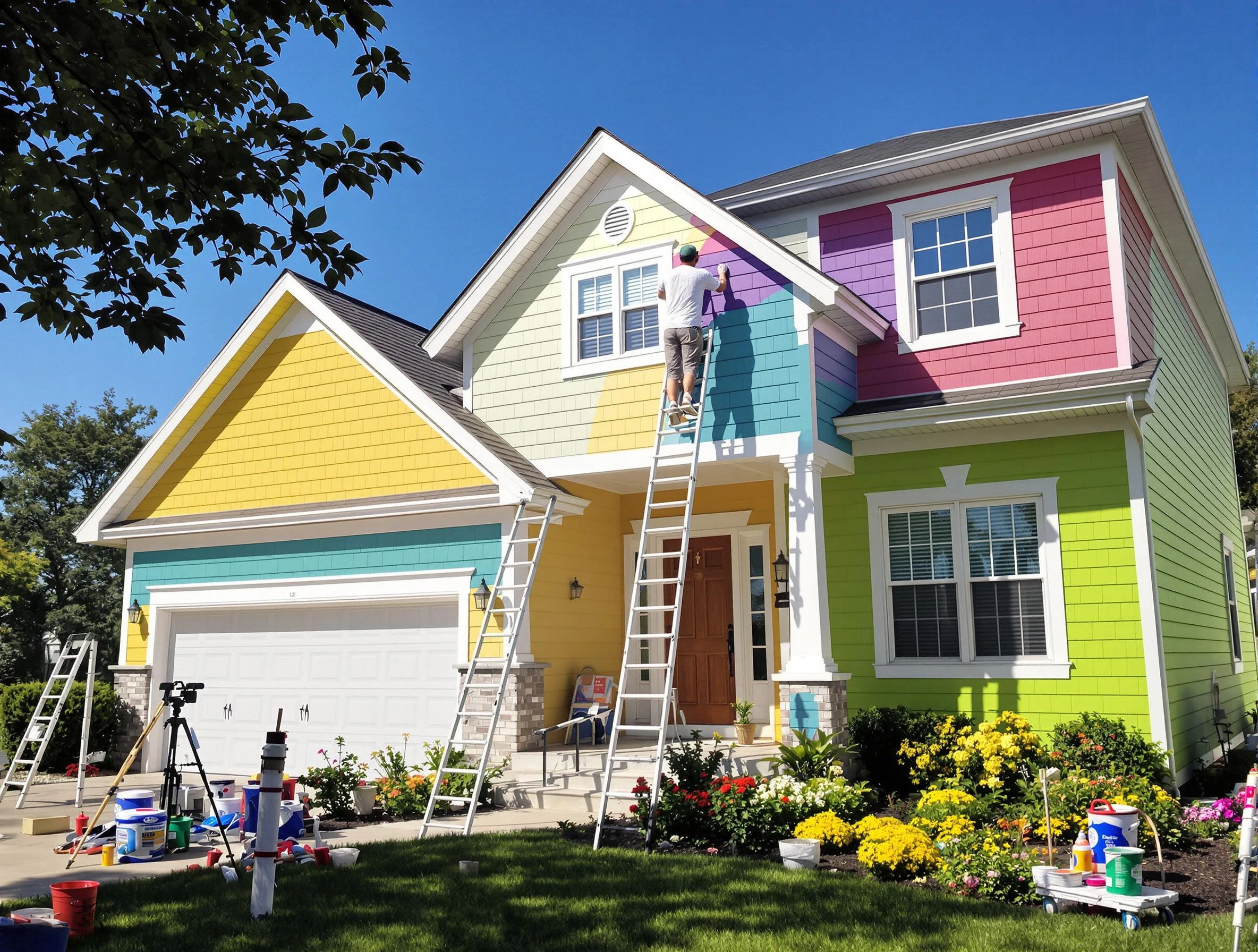 Akron House Painters professionals painting a home exterior in Akron, OH