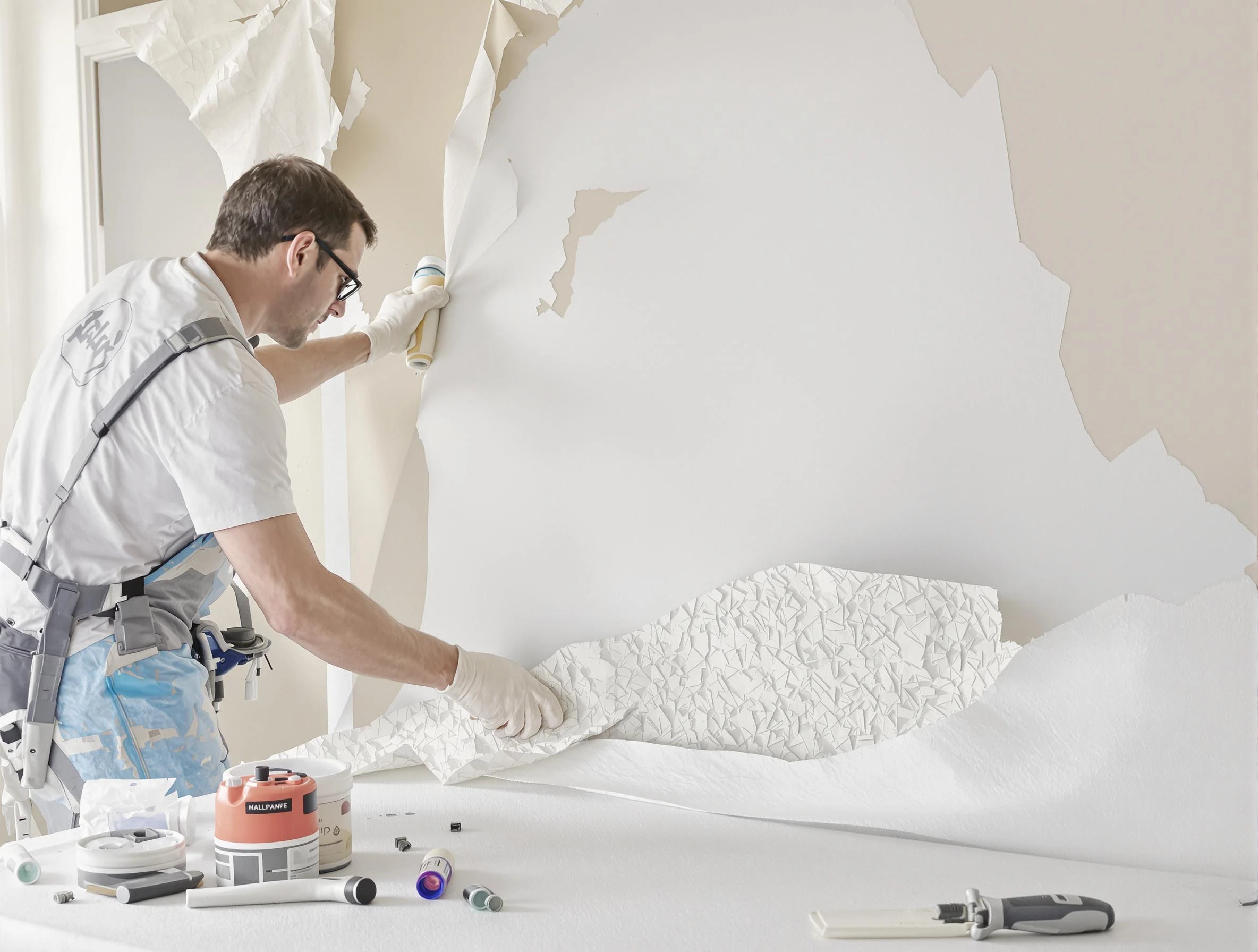 Detailed wallpaper removal and wall prep by Akron House Painters in Akron